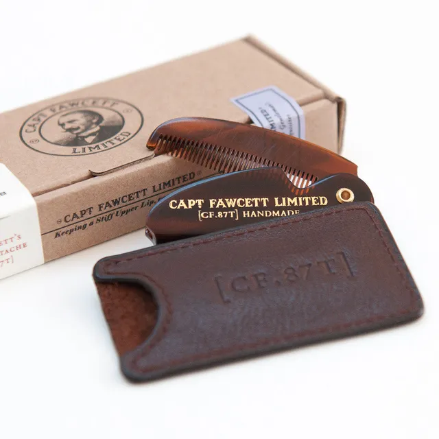 captain-fawcett-cf-87t-peigne-moustache-pliant-de-poche-avec-tui-en-cuir image 1