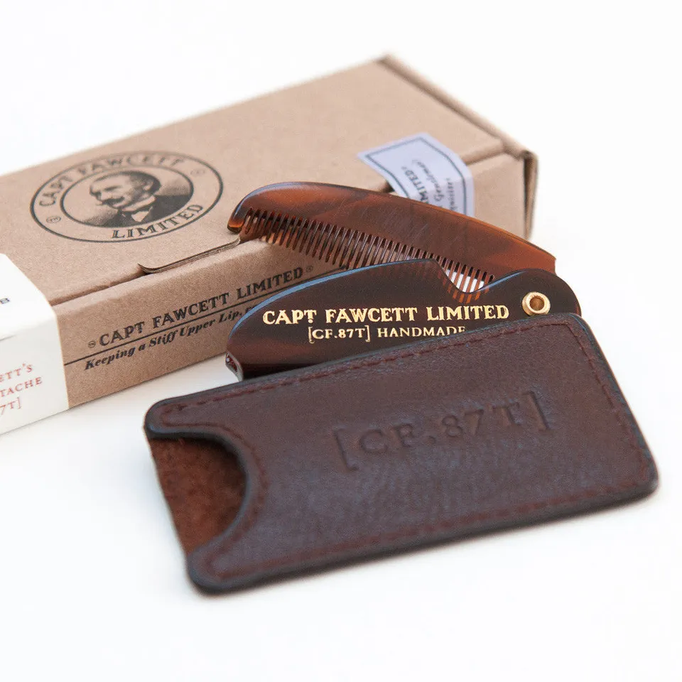 captain-fawcett-cf-87t-peigne-moustache-pliant-de-poche-avec-tui-en-cuir image 1