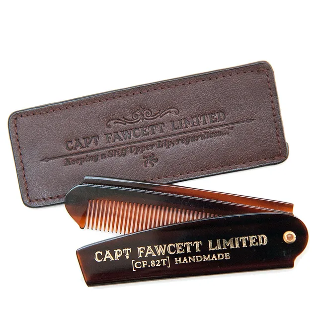 captain-fawcett-folding-pocket-beard-comb-cf-82t-with-leather-case-peigne-barbe- image 1