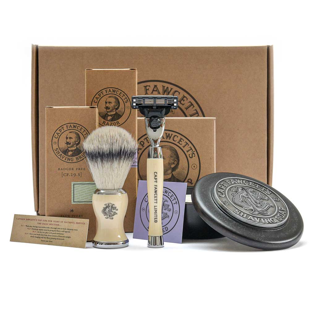 captain-fawcett-coffret-rasage-complet-blaireau-faux-badger-rasoir-de-s-ret-et-s image 1